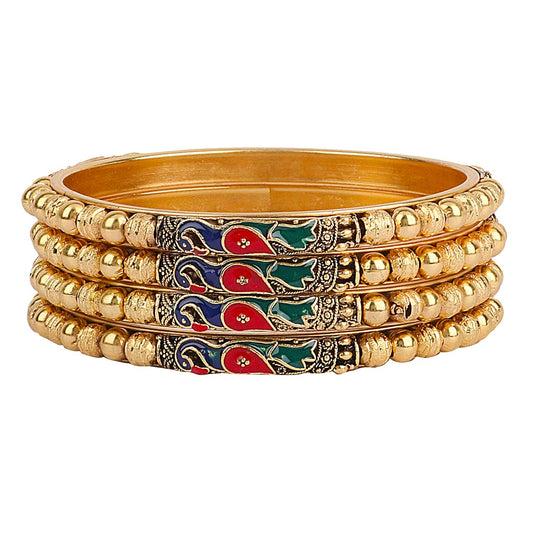 Gold-Polished Alloy Peacock Design Set Of 4 Bangles - The Pari - The Pari - Dinesh Associates