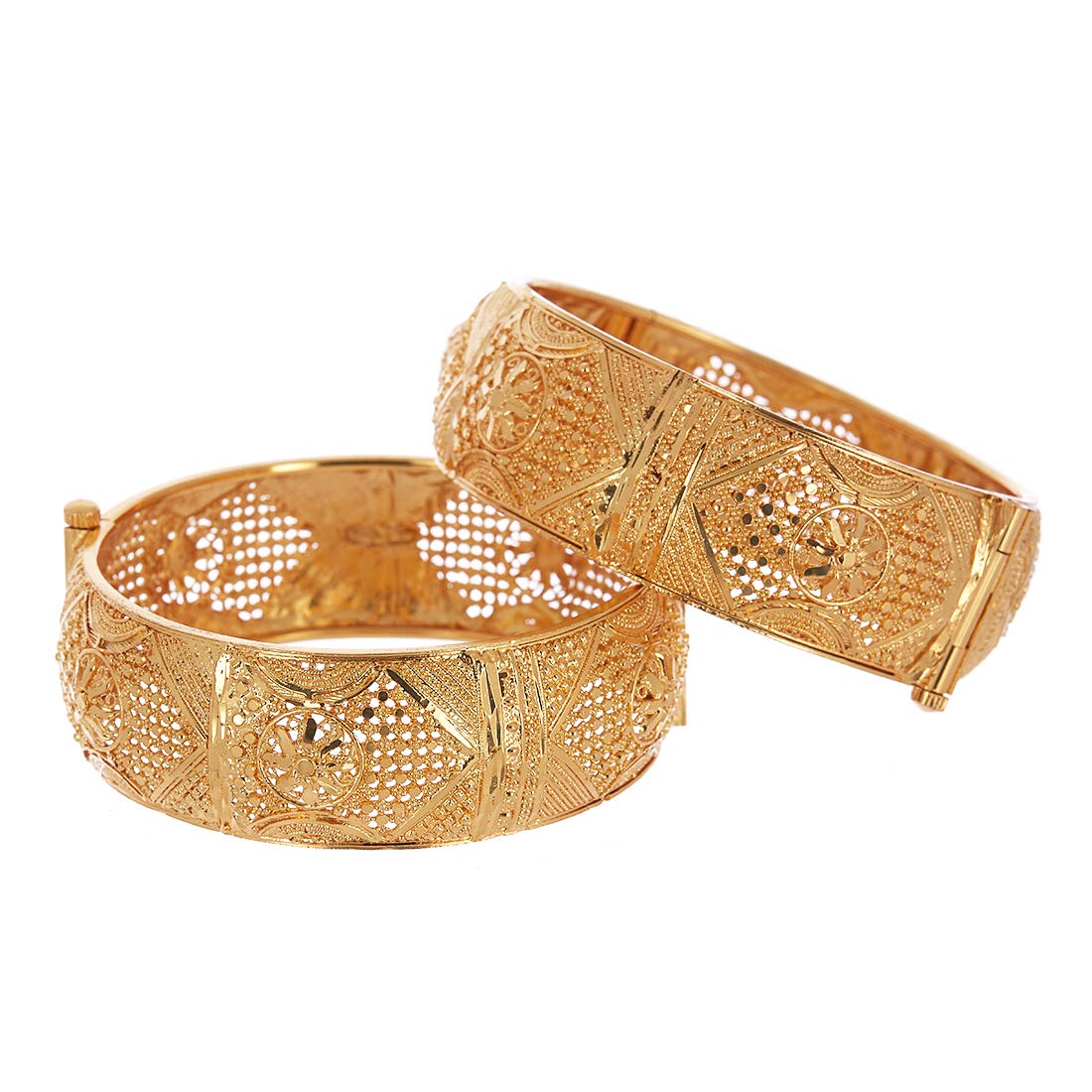 Gold-Polished Alloy Filigree Work Broad Bangles - The Pari - The Pari - Dinesh Associates