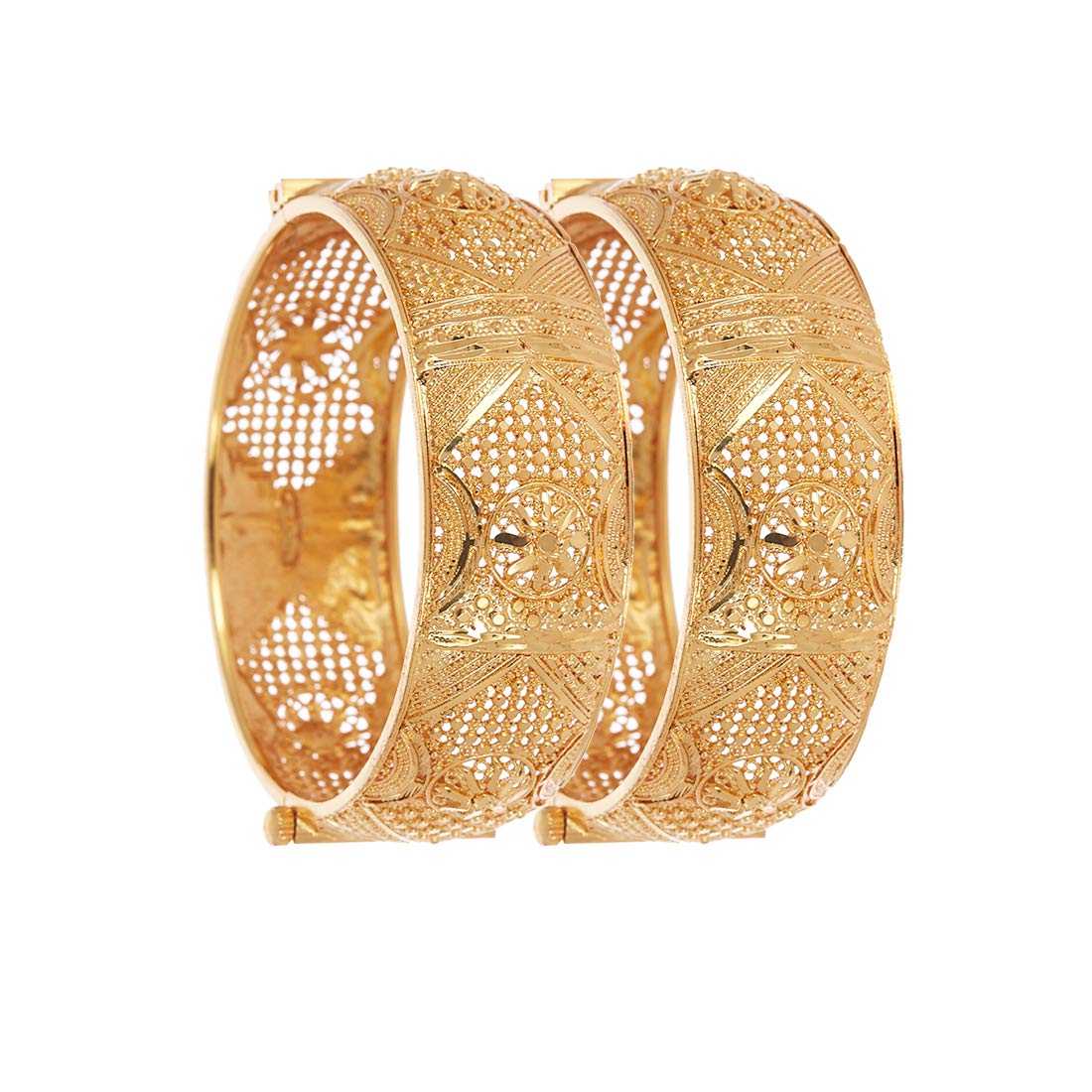 Gold-Polished Alloy Filigree Work Broad Bangles - The Pari - Swadesiicart