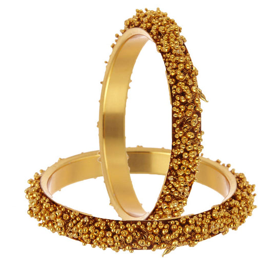 Gold-Polished Alloy Golden Handmade Beaded Bangle Set - The Pari - The Pari - Dinesh Associates