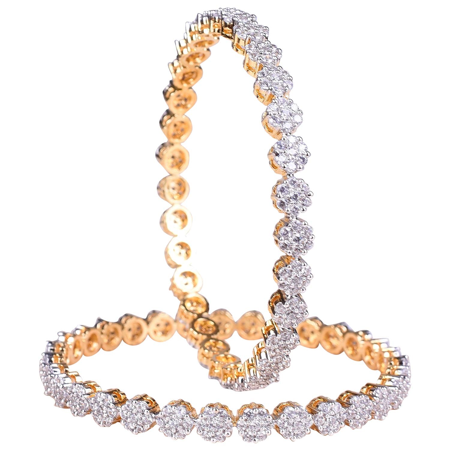 Gold-Polished Alloy Thin Flower American Diamond Bangle Set - The Pari - The Pari - Dinesh Associates