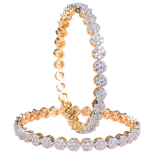 Gold-Polished Alloy Thin Flower American Diamond Bangle Set - The Pari - The Pari - Dinesh Associates
