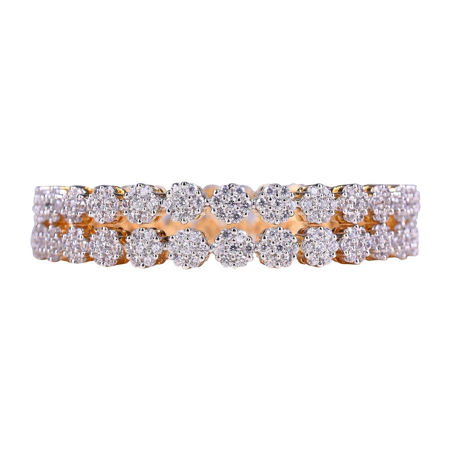 Gold-Polished Alloy Thin Flower American Diamond Bangle Set - The Pari - Swadesiicart
