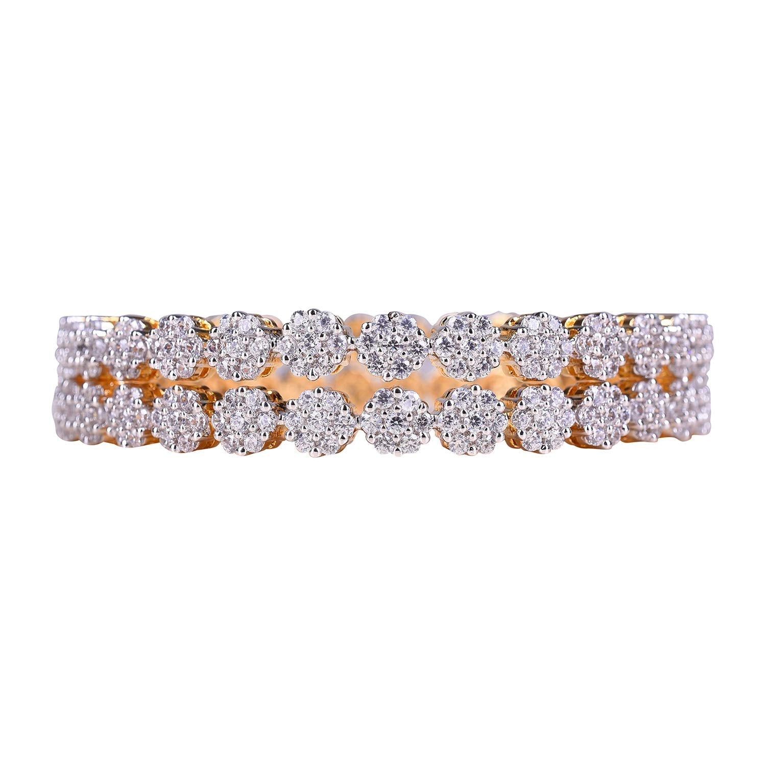 Gold-Polished Alloy Thin Flower American Diamond Bangle Set - The Pari - Swadesiicart