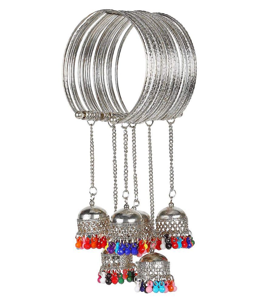 Silver-Plated Alloy Oxidised Bangle With Jhumki Hanging - The Pari - The Pari - Dinesh Associates