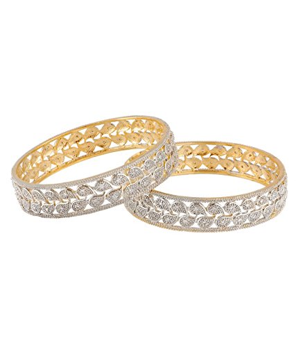 Gold-Polished Alloy Broad Leaf Design American Diamond Bangles - The Pari - The Pari - Dinesh Associates