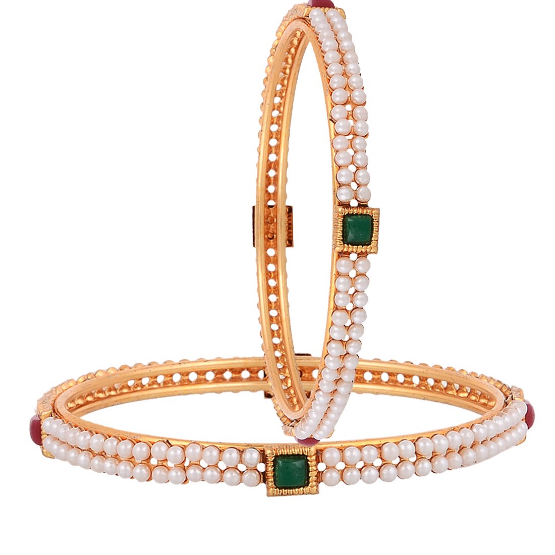 Gold-Polished Alloy Pearl Studded Multi Bangle Set - The Pari - The Pari - Dinesh Associates
