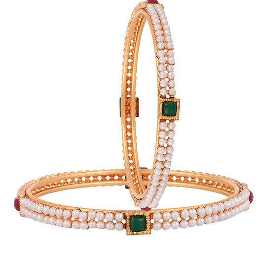 Gold-Polished Alloy Pearl Studded Multi Bangle Set - The Pari - The Pari - Dinesh Associates