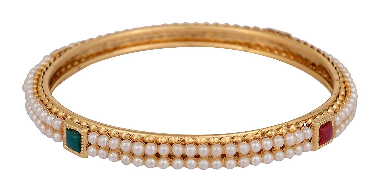 Gold-Polished Alloy Pearl Studded Multi Bangle Set - The Pari - Swadesiicart