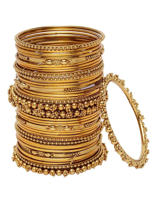 Gold-Polished Alloy Set Of 2 Devdass Gold Bangles - The Pari - Swadesiicart
