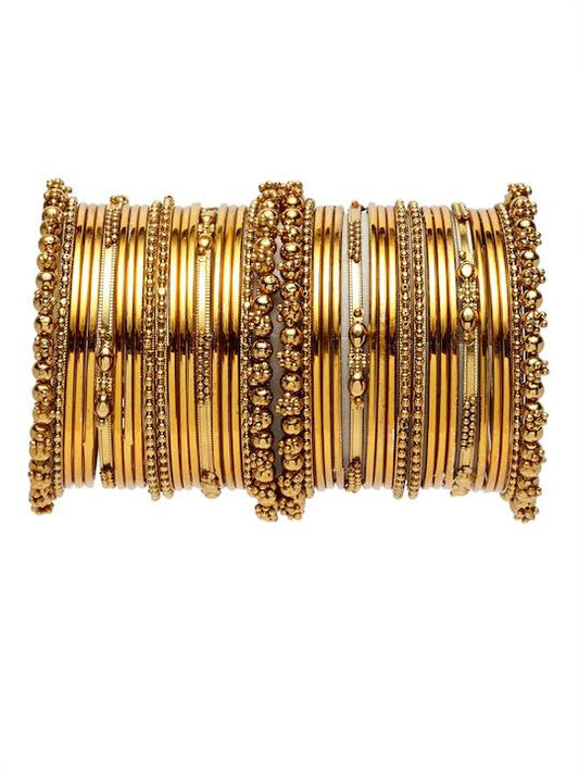 Gold-Polished Alloy Set Of 2 Devdass Gold Bangles - The Pari - The Pari - Dinesh Associates