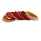 Gold-Polished Alloy Red Velvet Bangle Set With Pearl Bangle - The Pari - Swadesiicart