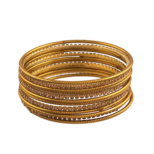 Gold-Polished Alloy Set Of 12 Gold Metal Bangles - The Pari - The Pari - Dinesh Associates