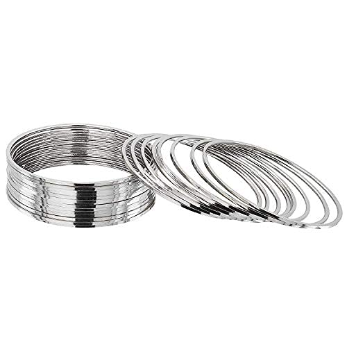 Silver-Plated Alloy Set Of 12 Silver Metal Bangles - The Pari - The Pari - Dinesh Associates
