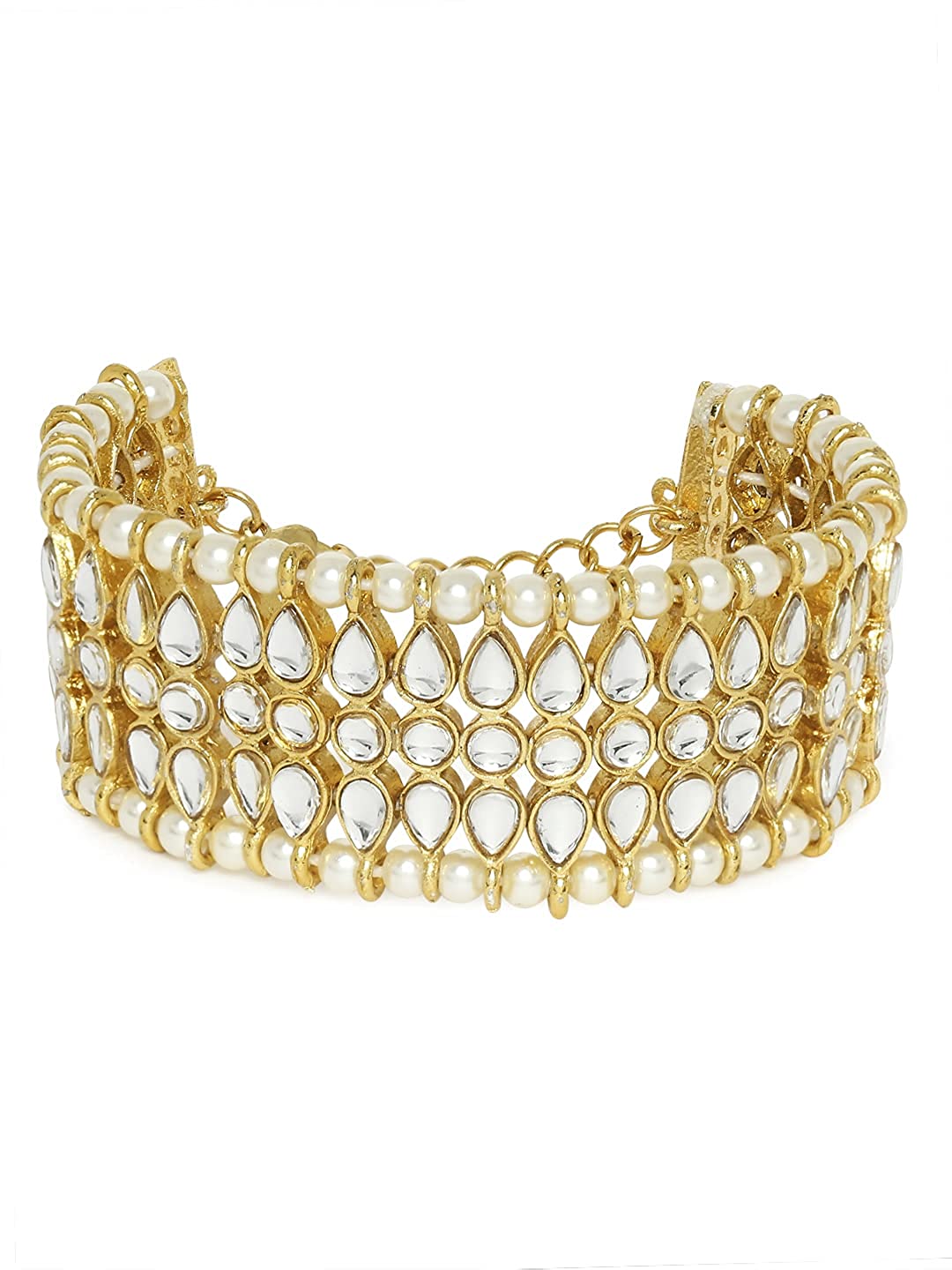 Gold-Polished Alloy Kundan Studded Bracelet - The Pari - The Pari - Dinesh Associates