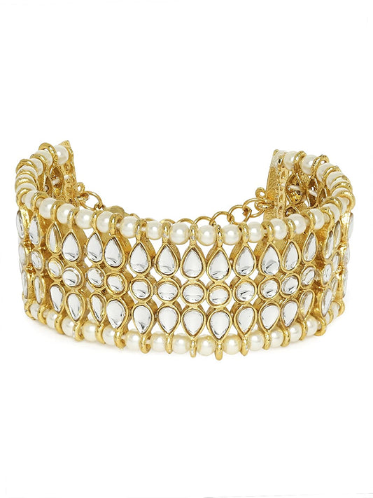 Gold-Polished Alloy Kundan Studded Bracelet - The Pari - The Pari - Dinesh Associates