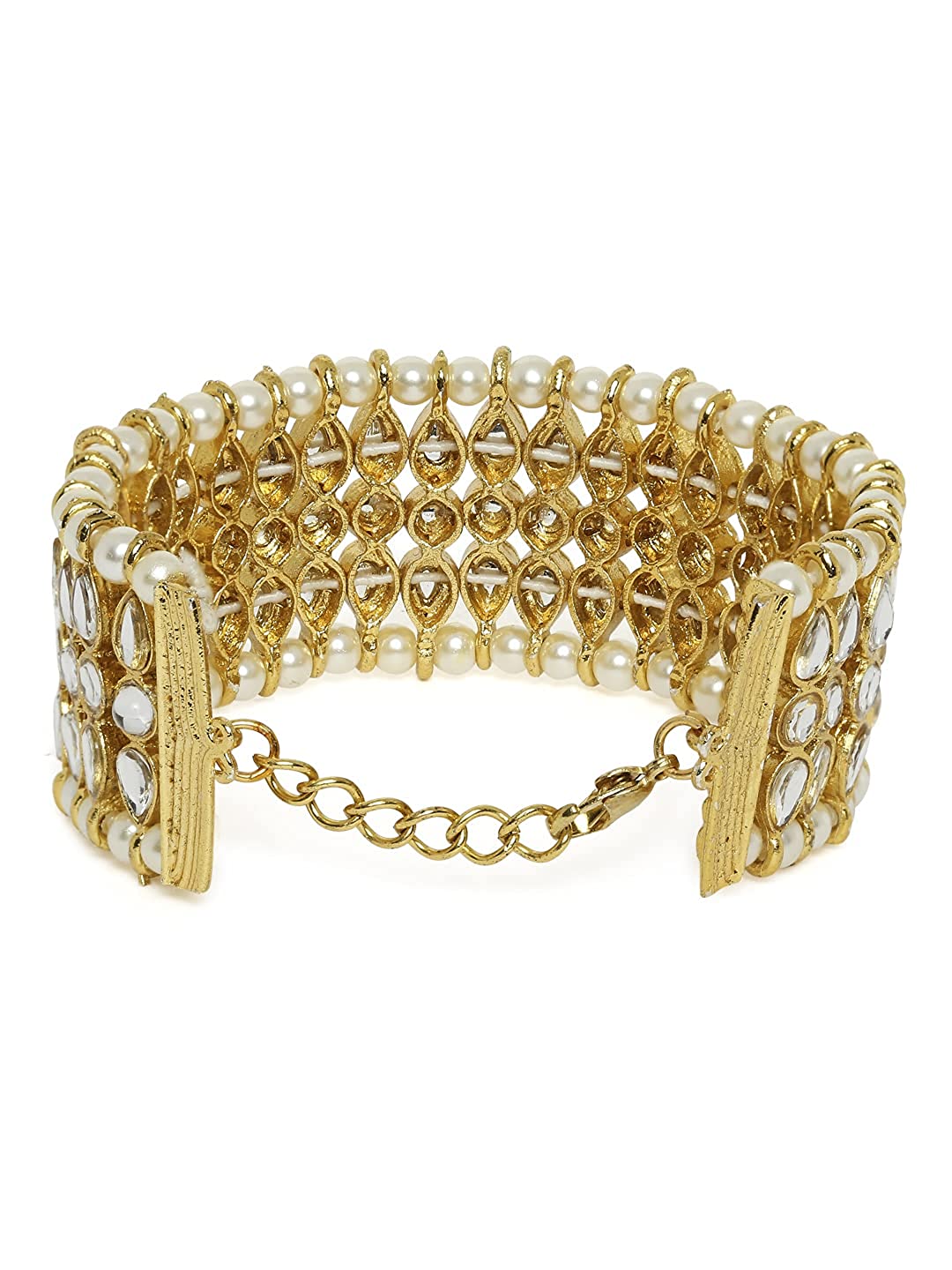 Gold-Polished Alloy Kundan Studded Bracelet - The Pari - Swadesiicart