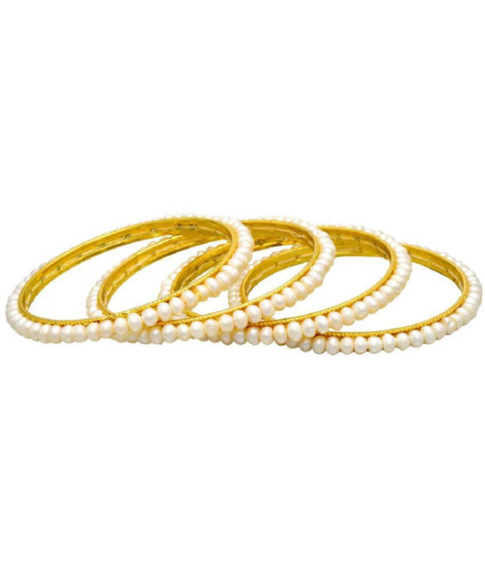 Gold-Polished Alloy Set Of 4 Pearl Bangles - The Pari - Swadesiicart
