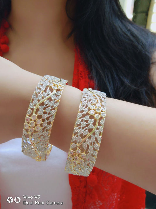 Gold-Polished Alloy 12 Designer American Diamond Bangle Set - The Pari - The Pari - Dinesh Associates
