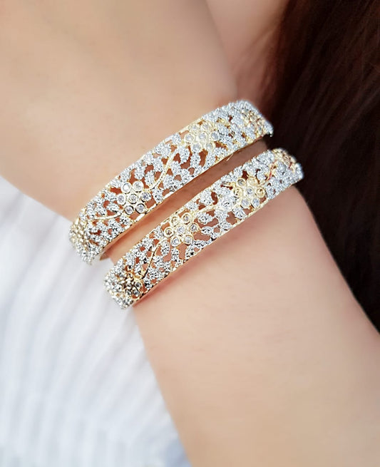 Gold-Polished Alloy Designer American Diamond Bangle Set - The Pari - The Pari - Dinesh Associates