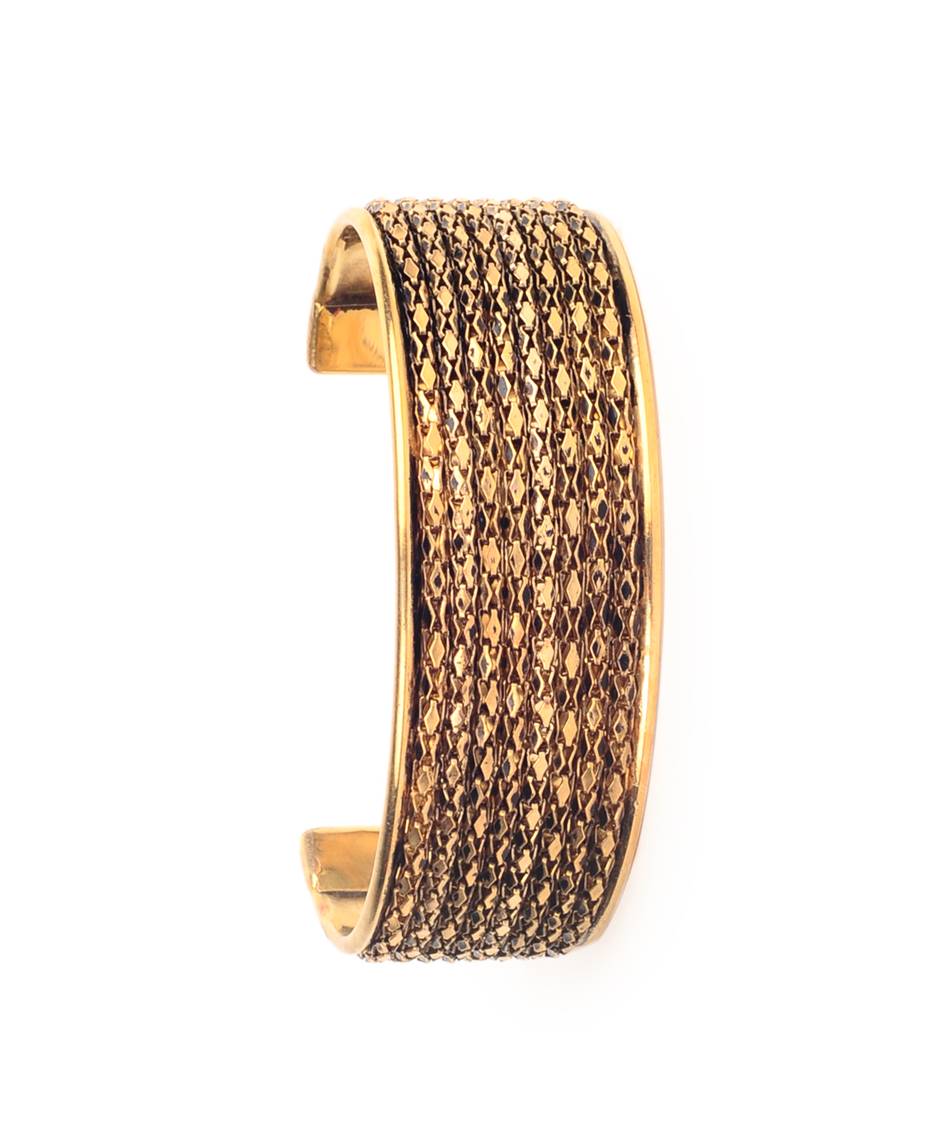 Gold-Polished Alloy Brass Antique Designer Cuff Bangle - The Pari - Swadesiicart