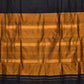 Black and Mustard Narayanpet Silk Handloom Plain Saree with Traditional Border Design No Blouse - Global Threads | Swadesiicart