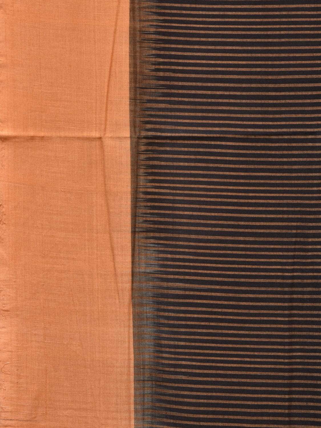 Black and Mustard Pochampally Ikat Handloom Saree with Strips Design - Global Threads | Swadesiicart