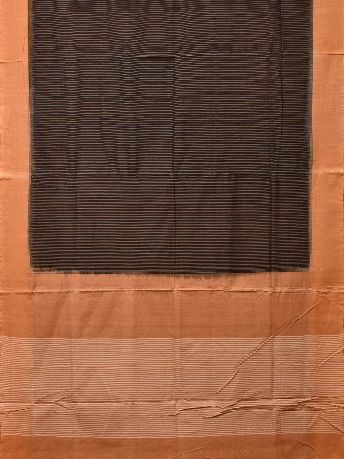 Black and Mustard Pochampally Ikat Handloom Saree with Strips Design - Global Threads | Swadesiicart