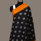 Black and Orange Pochampally Ikat Cotton Handloom Dupatta with Polka Dots Design - Global Threads | Swadesiicart
