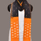 Black and Orange Pochampally Ikat Cotton Handloom Dupatta with Temple Border Design - Global Threads | Swadesiicart