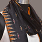 Black and Orange Pochampally Ikat Cotton Handloom Dupatta with Temple Border Design - Global Threads | Swadesiicart