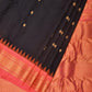 Black and Peach Gadwal Silk Handloom Saree with Mango Pallu and Border Design - Global Threads | Swadesiicart
