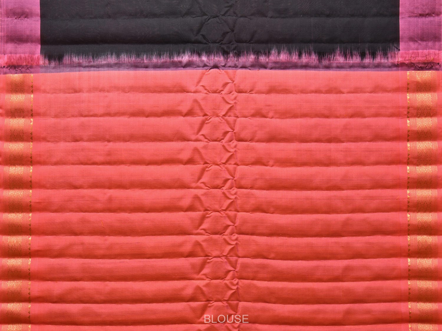 Black and Peach Gadwal Silk Handloom Saree with Mango Pallu and Border Design - Global Threads | Swadesiicart