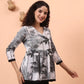 Yufta Black And White Cotton Gathered Or Pleated Angrakha Top