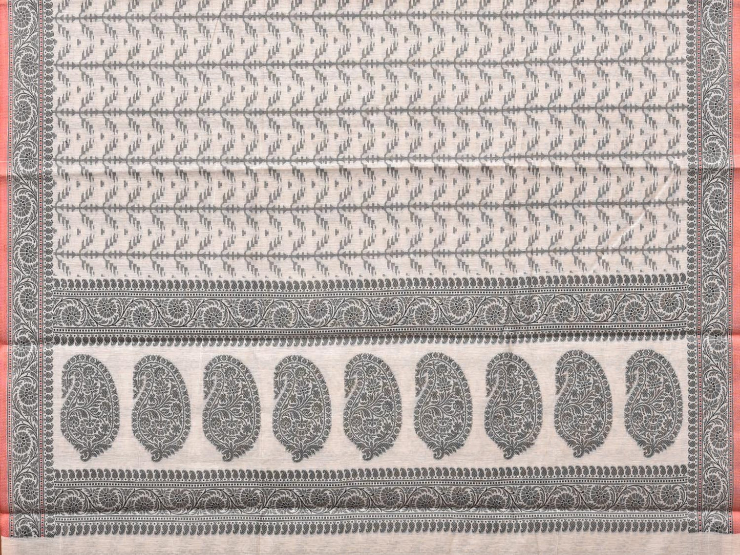 Black and White Cut Work Sico Cotton Saree with All Over and Border Design - Global Threads | Swadesiicart