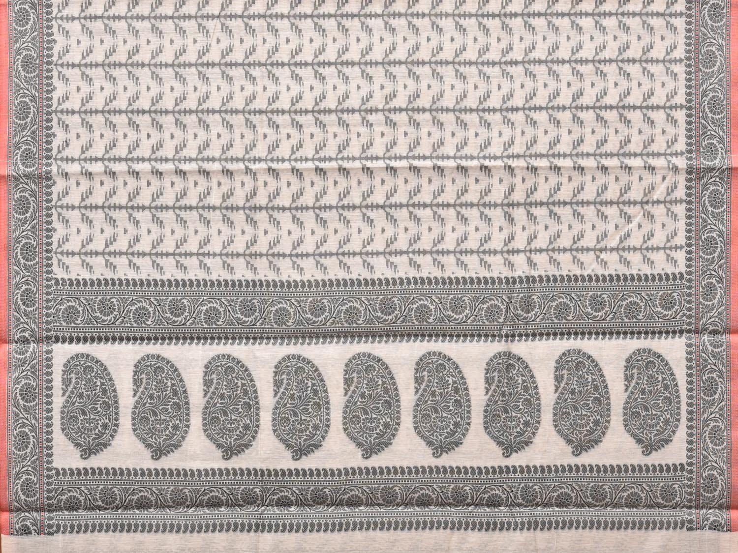 Black and White Cut Work Sico Cotton Saree with All Over and Border Design - Global Threads | Swadesiicart