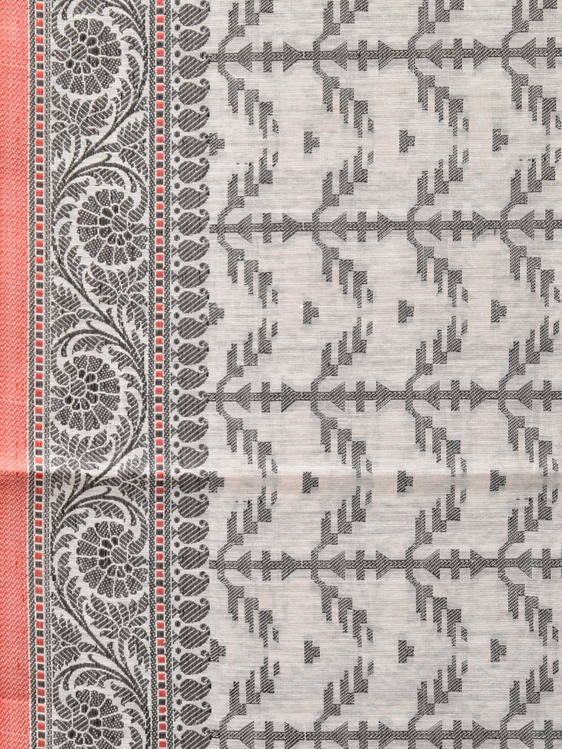 Black and White Cut Work Sico Cotton Saree with All Over and Border Design - Global Threads | Swadesiicart