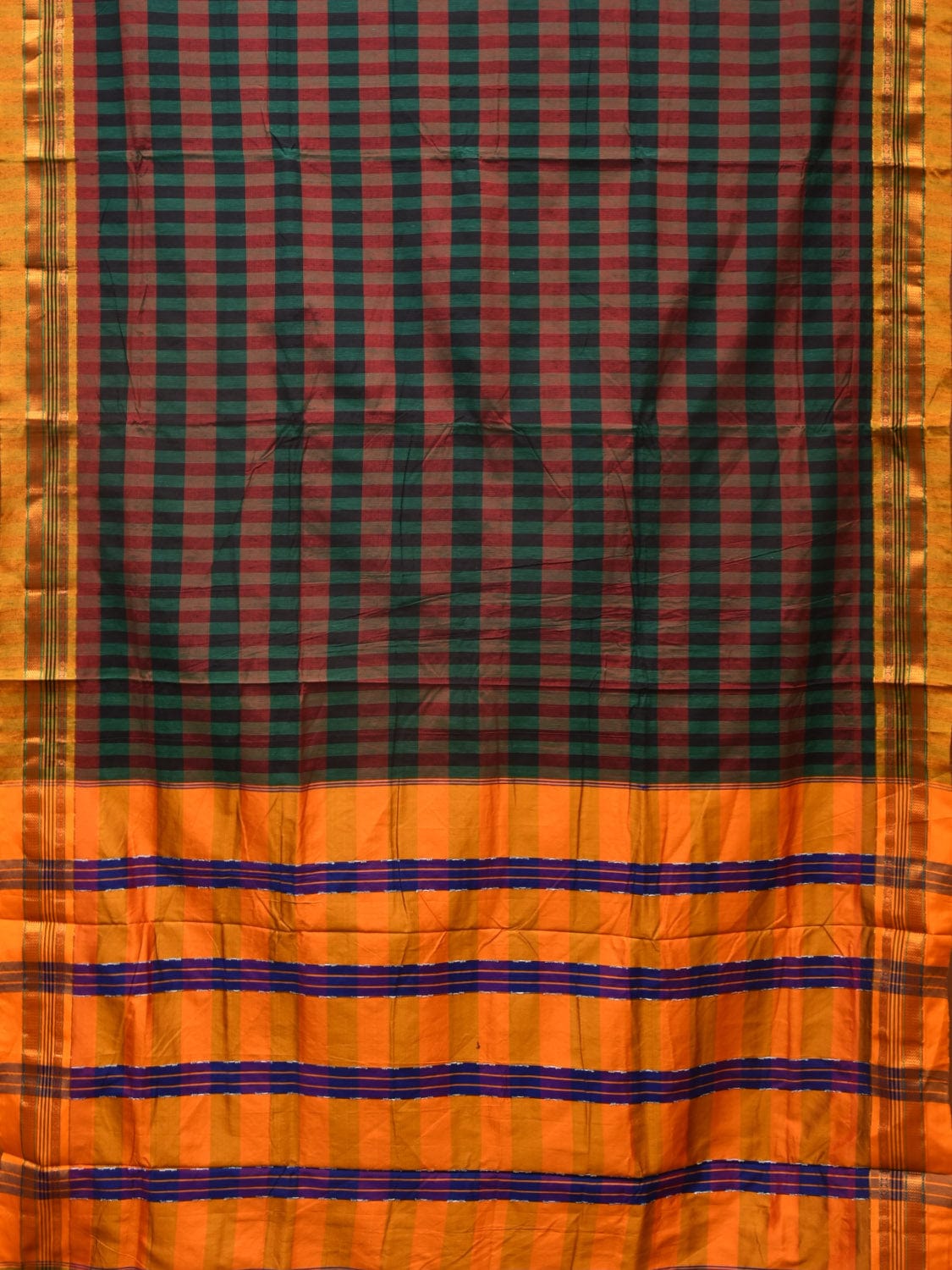 Black and Yellow ilkal Cotton Saree with Checks Design No Blouse - Global Threads | Swadesiicart