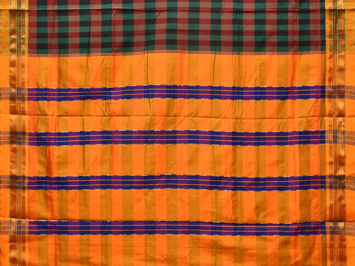 Black and Yellow ilkal Cotton Saree with Checks Design No Blouse - Global Threads | Swadesiicart