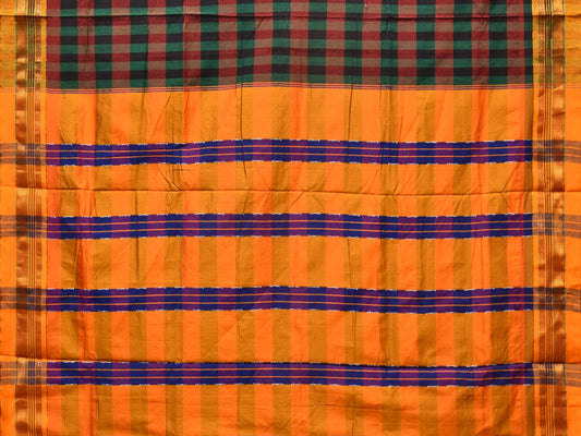 Black and Yellow ilkal Cotton Saree with Checks Design No Blouse - Global Threads | Swadesiicart