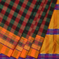 Black and Yellow ilkal Cotton Saree with Checks Design No Blouse - Global Threads | Swadesiicart
