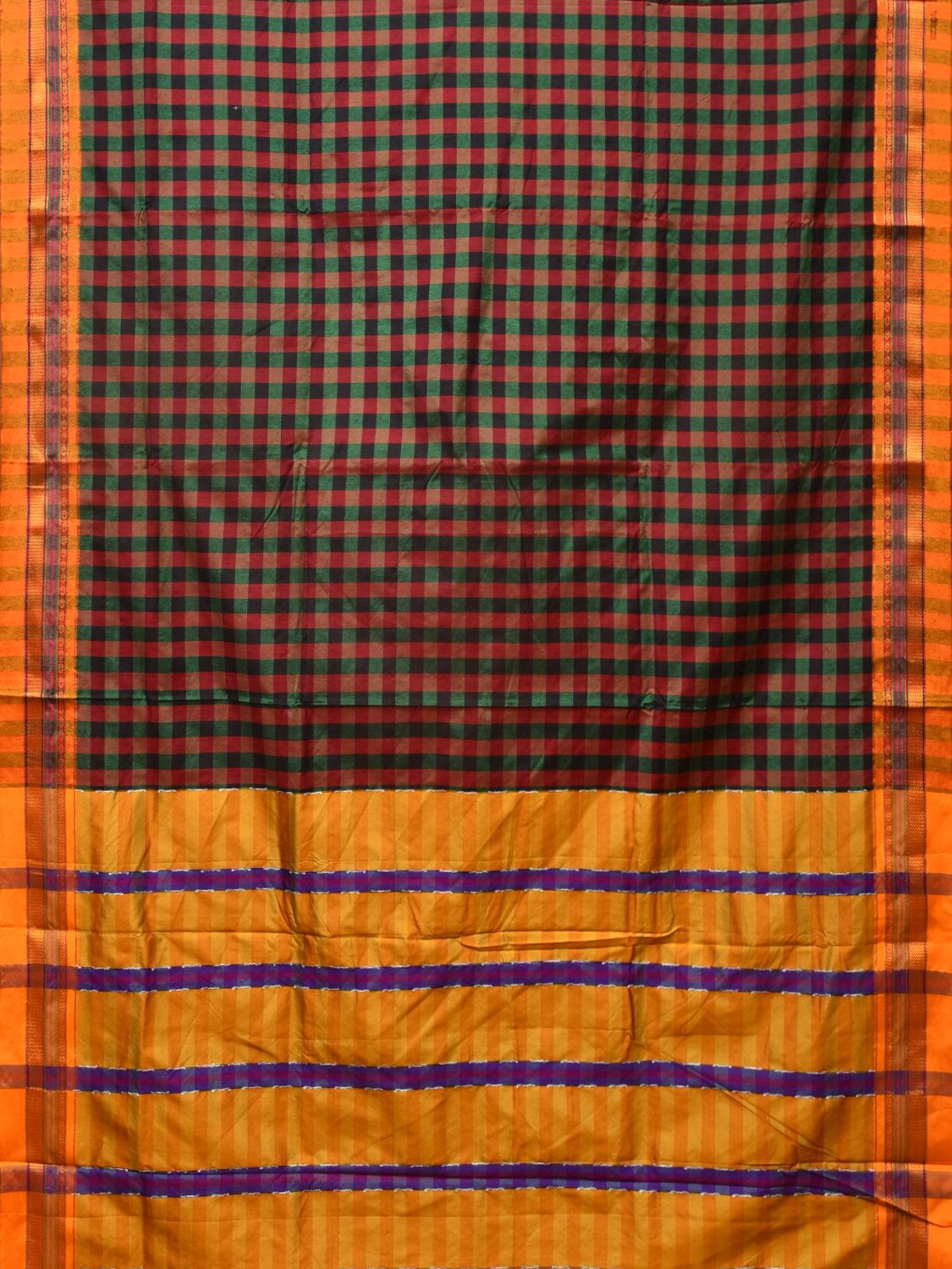 Black and Yellow ilkal Cotton Saree with Checks Design No Blouse - Global Threads | Swadesiicart