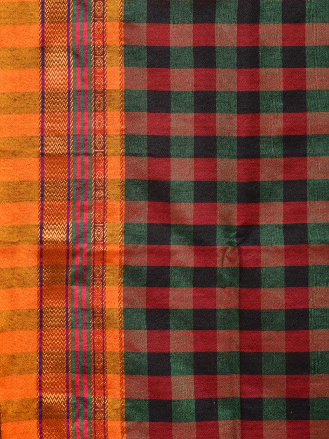 Black and Yellow ilkal Cotton Saree with Checks Design No Blouse - Global Threads | Swadesiicart