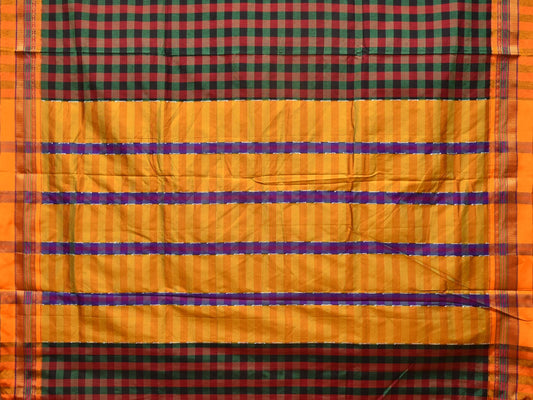 Black and Yellow ilkal Cotton Saree with Checks Design No Blouse - Global Threads | Swadesiicart