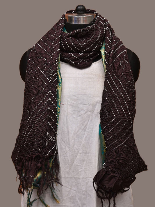 Black Bandhani Kanchipuram Silk Handloom Dupatta with Border Design - Global Threads | Swadesiicart
