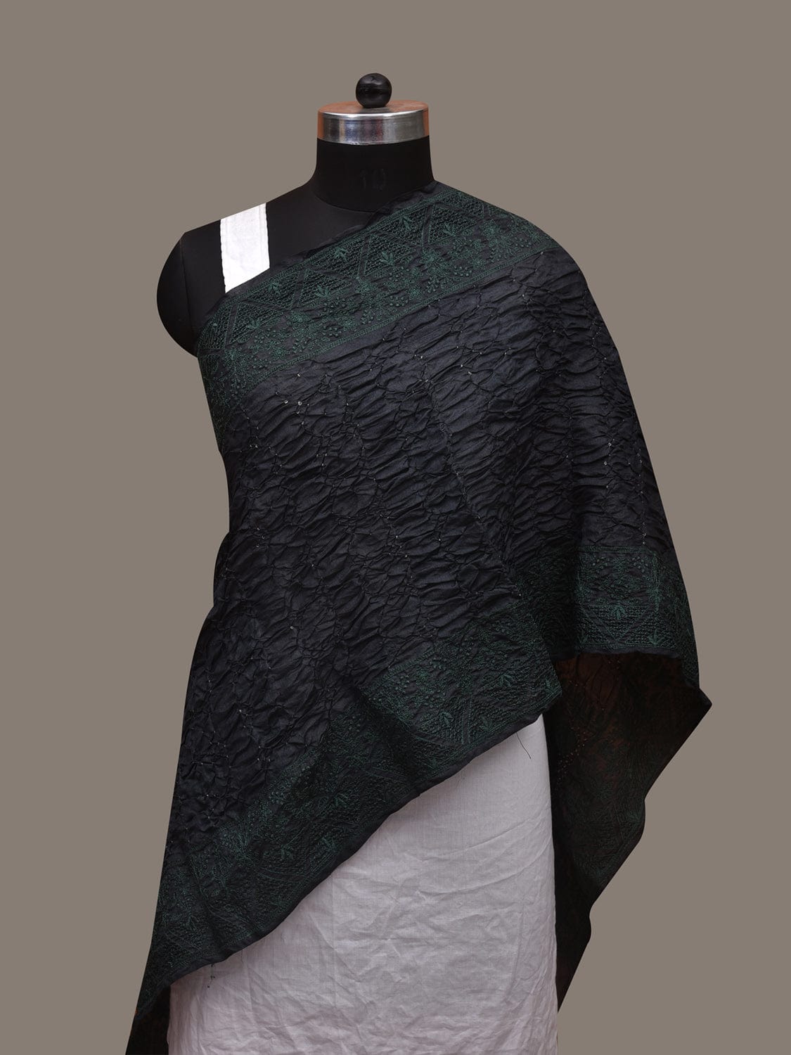 Black Bandhani Tussar Stole with Embroidary Work Design - Global Threads | Swadesiicart