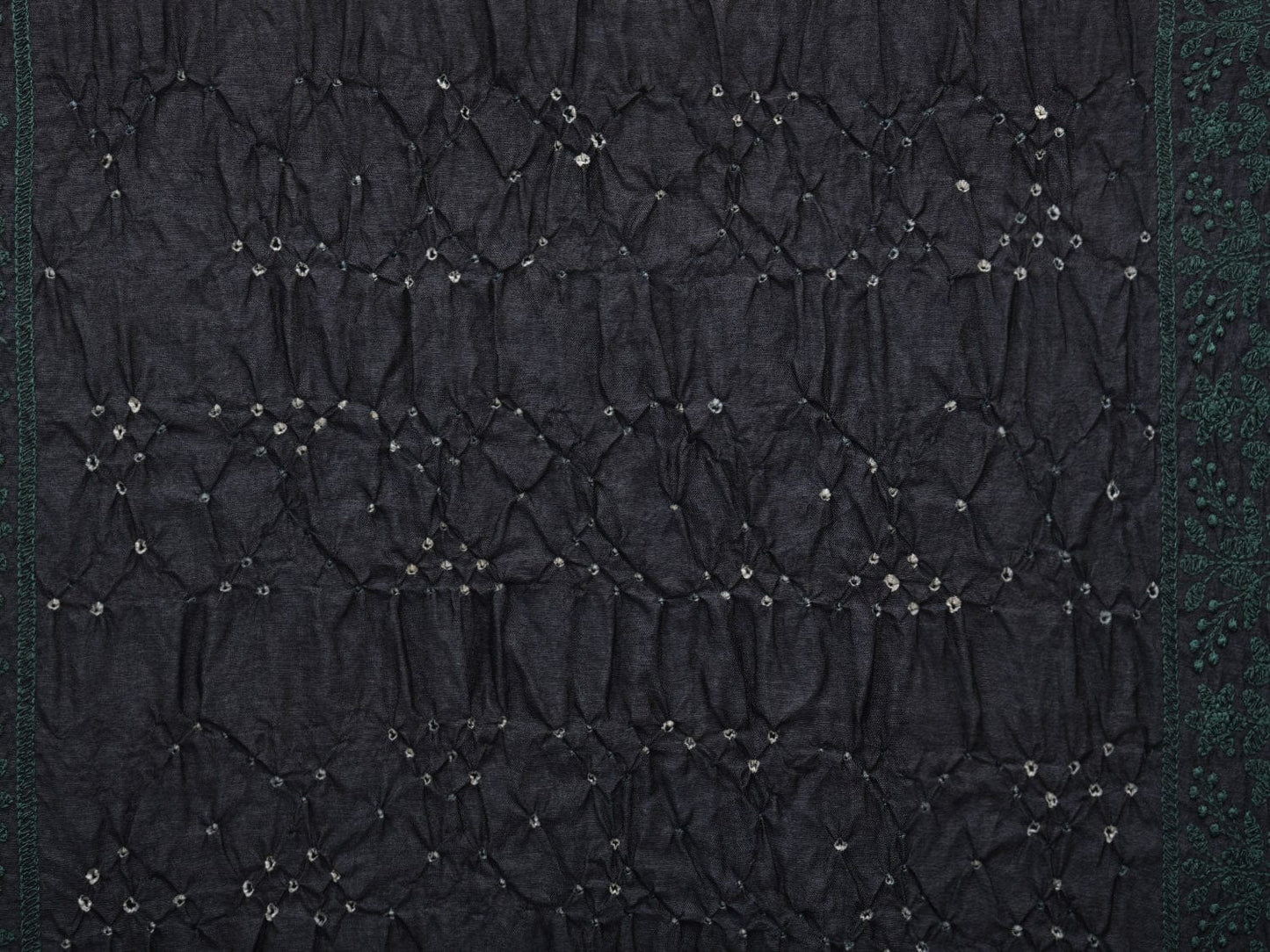 Black Bandhani Tussar Stole with Embroidary Work Design - Global Threads | Swadesiicart