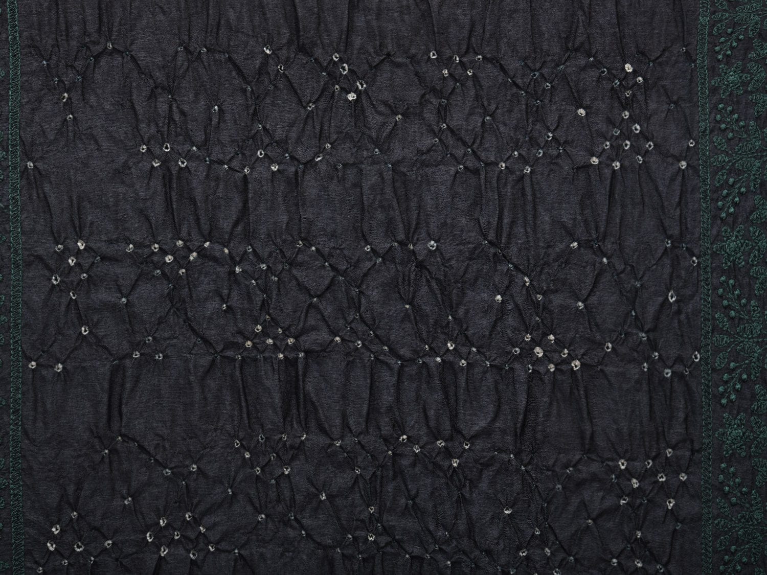 Black Bandhani Tussar Stole with Embroidary Work Design - Global Threads | Swadesiicart