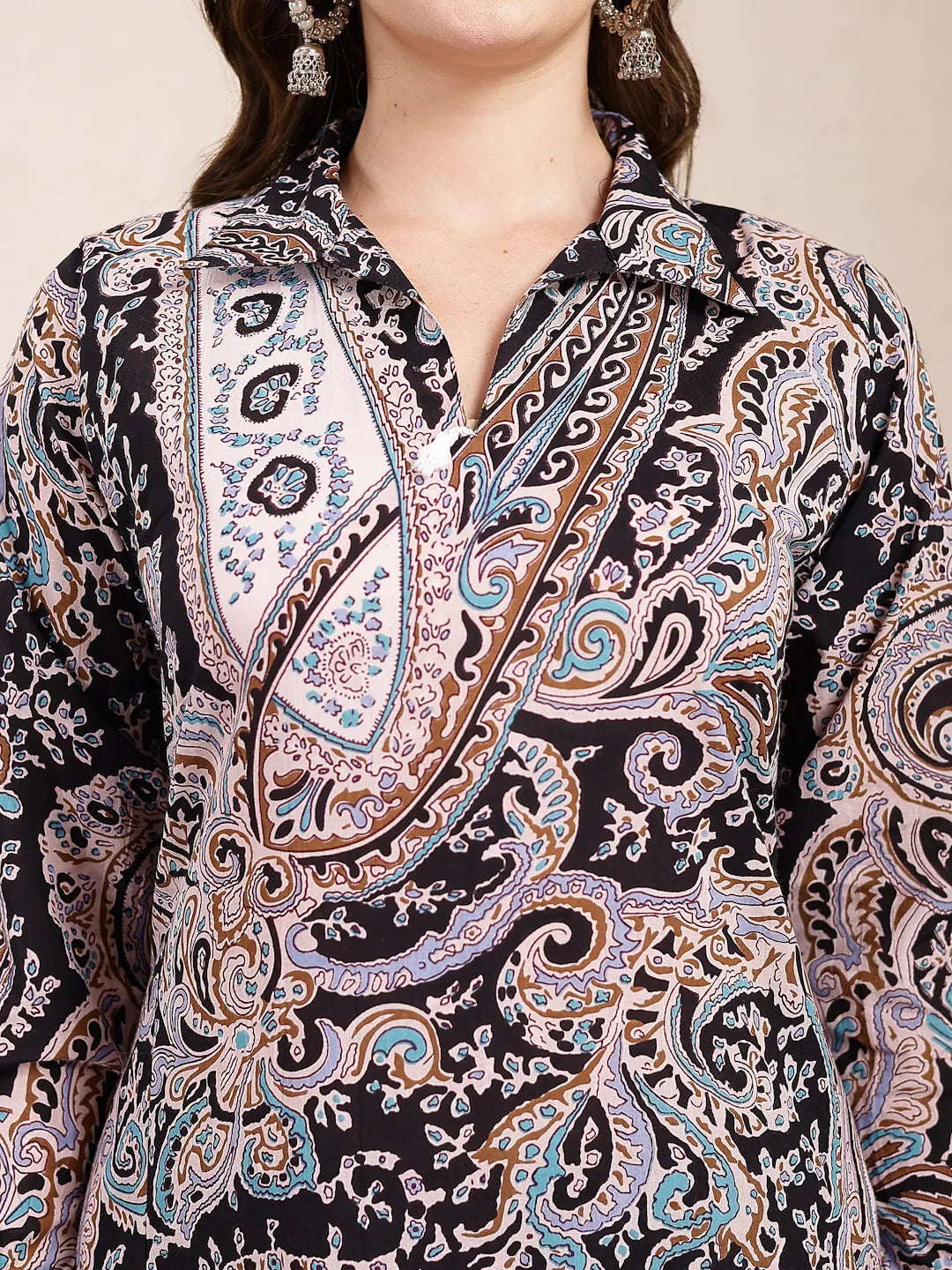 Yufta Black Boho Print Pure Cotton Co-Ord Set - Swadesiicart