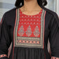 Yufta Black Cotton A Line Gathered Or Pleated Kurta Dupatta Set